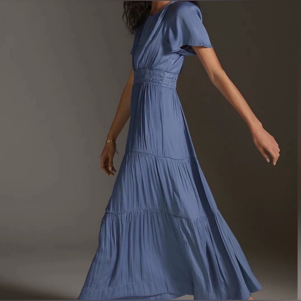 NWT Anthropologie Somerset Maeve Dress Steel Blue Satin Retired SOLD OUT & GORG! - Picture 1 of 6